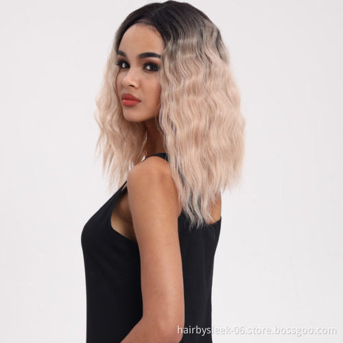 Synthetic Lace Frontal wigs 16 Inches Ombre Loose wave unprocessed mid length full brazilian Lace Front Wig Synthetic Hair Wigs